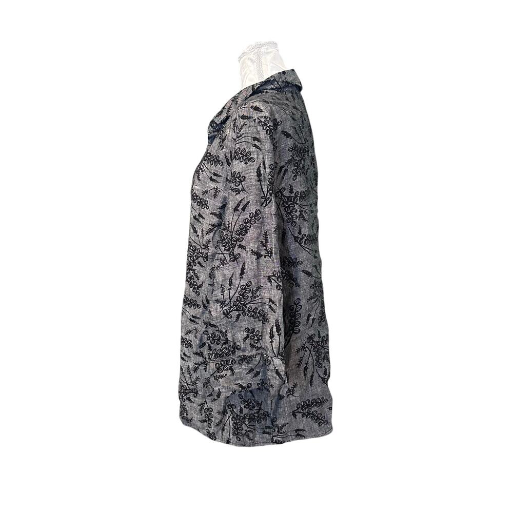 JM Collection Gray Linen Black Embroidered Floral Button Shirt Cottagecore 18W - Picture 4 of 16